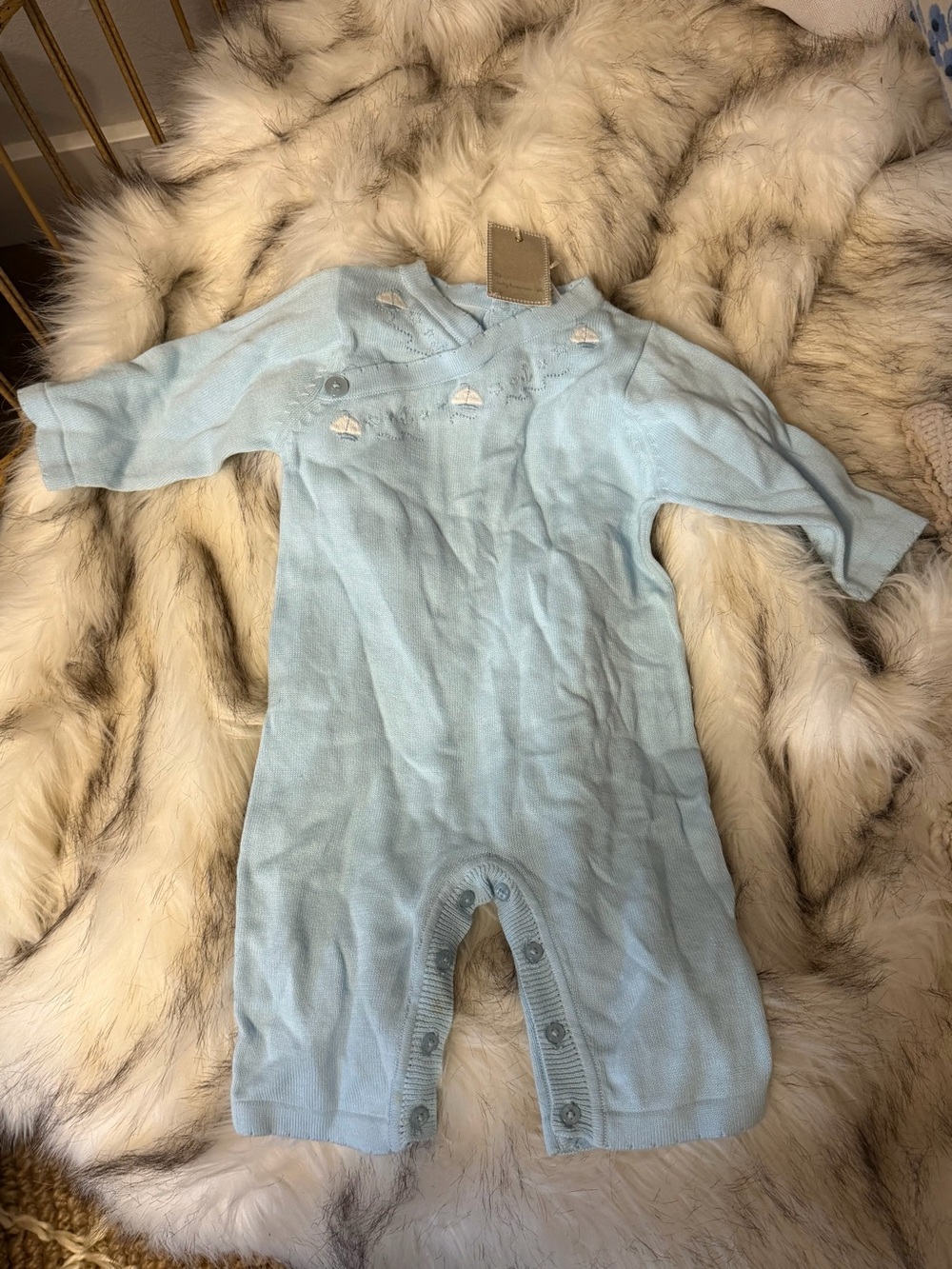 NWT The Children’s Place Classic Light Blue Knit Baby One-PieceRomper
